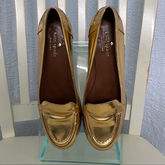 -Kate Spade Metallic Gold Loafers - Picture 4 of 12